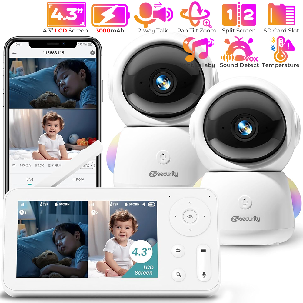 2K Baby Monitor with 2 Cameras - Audio Music For Video ulasan dan harga